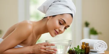 Woman enjoying a DIY at-home facial steam for skincare benefits