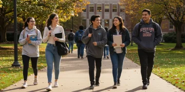 College students in trendy back-to-school outfits 2025 on campus