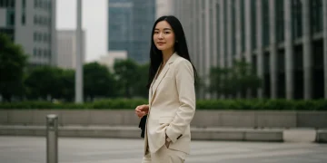 Woman demonstrating effortless elegance in a refined, minimalist outfit