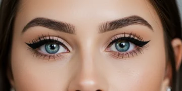 Woman with elegant black winged eyeliner