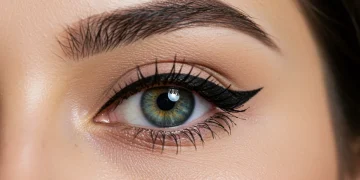 Flawless symmetrical winged eyeliner on a woman's eye