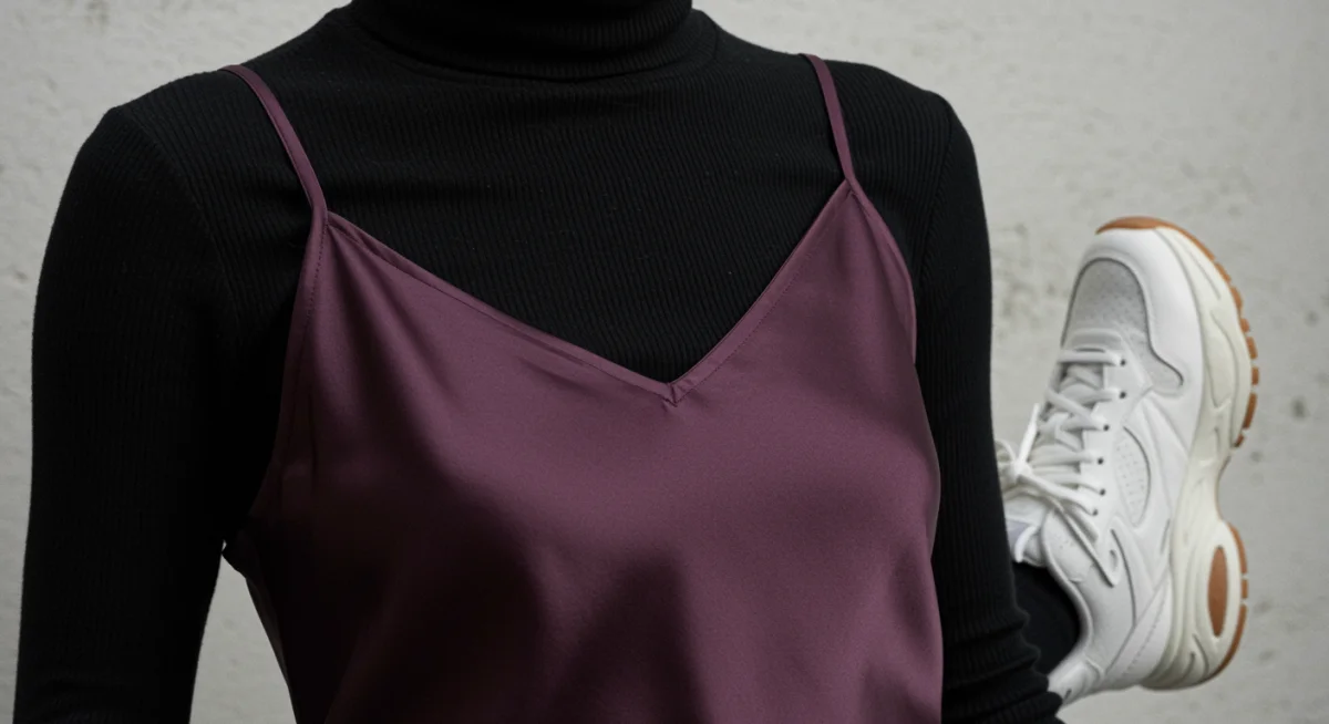 Layered slip dress and turtleneck outfit