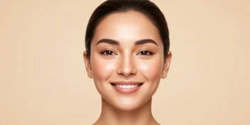 Woman with natural 'no makeup' makeup look, glowing skin