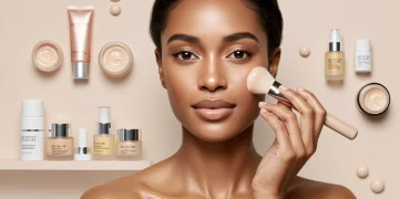 Woman with radiant skin preparing for makeup application
