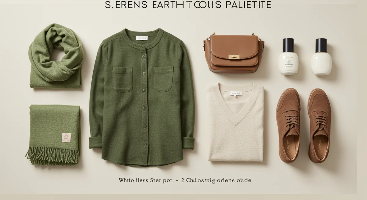 Flat lay of clothing in serene earth tones palette