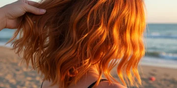 Woman with shimmering Sunset Copper hair color for Summer 2025