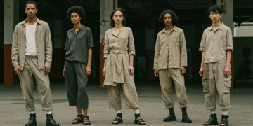 Diverse models in sustainable fashion showcasing eco-friendly clothing in an urban environment