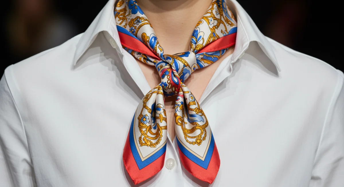White shirt with silk scarf detail