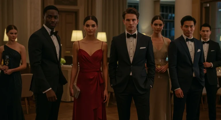 People in modern formal wear at a sophisticated 2026 event