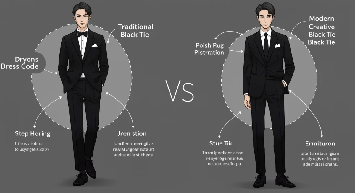 Infographic comparing traditional and creative black tie dress codes
