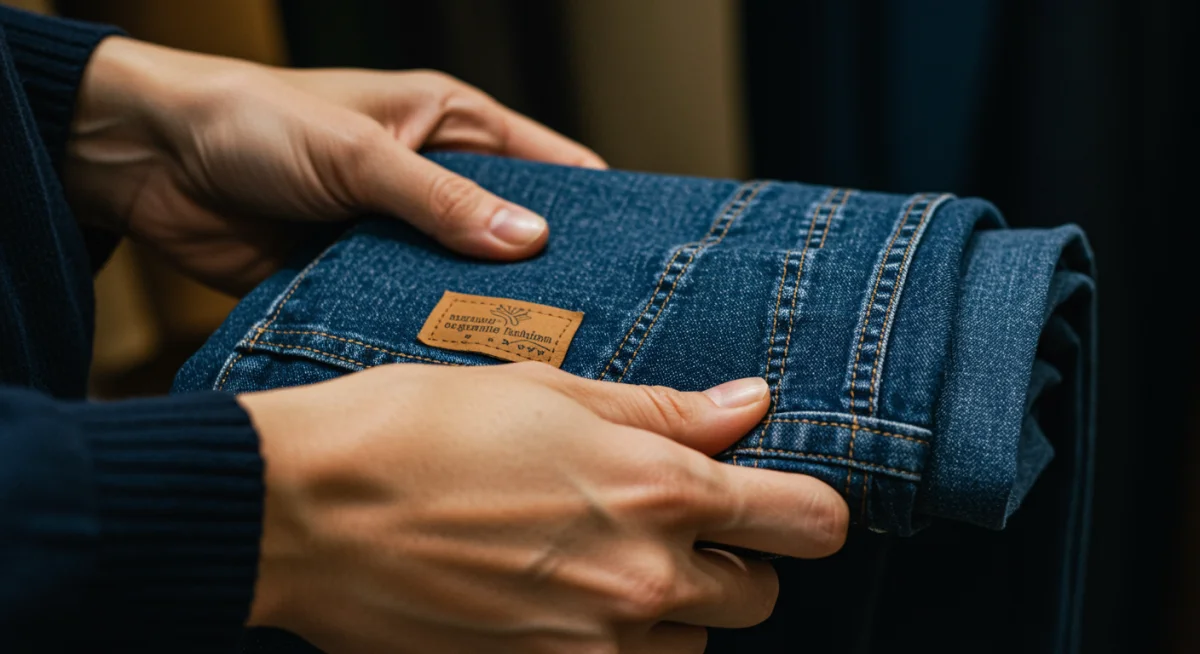 Close-up of premium, durable denim and organic cotton fabric.