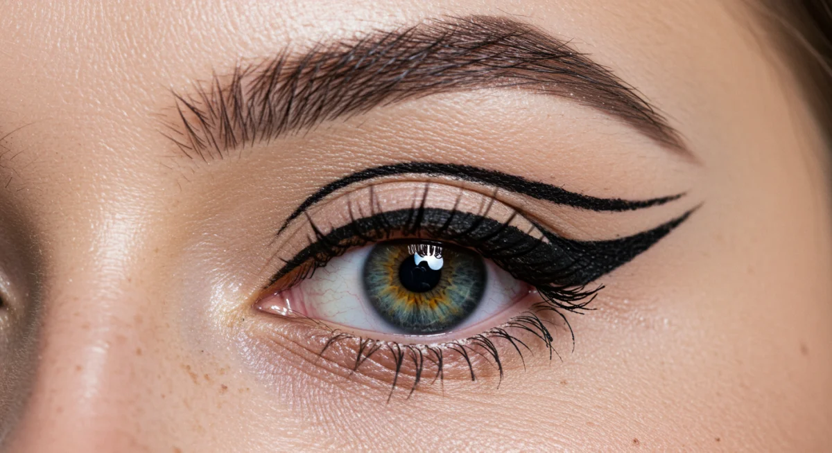 Eye with sharp black graphic eyeliner design