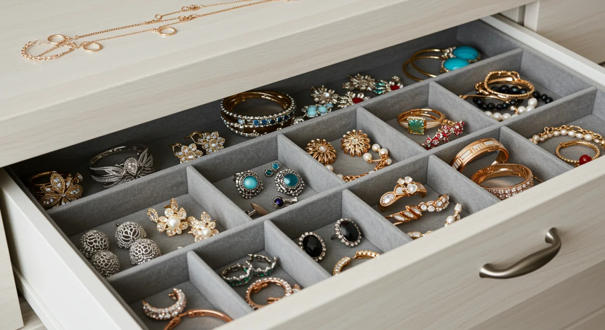Curated collection of diverse fashion accessories in an organized drawer