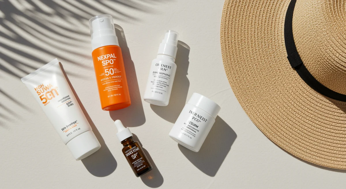 Essential summer skincare product collection for UV defense