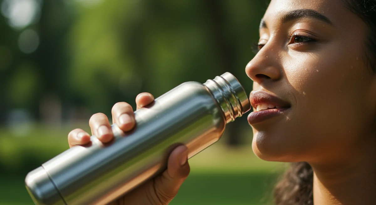 Person hydrating with water for healthy summer skin
