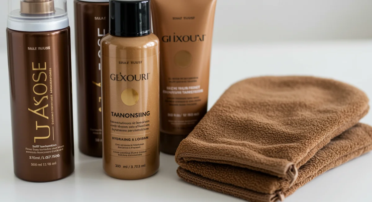 Assortment of self-tanning products and application mitt