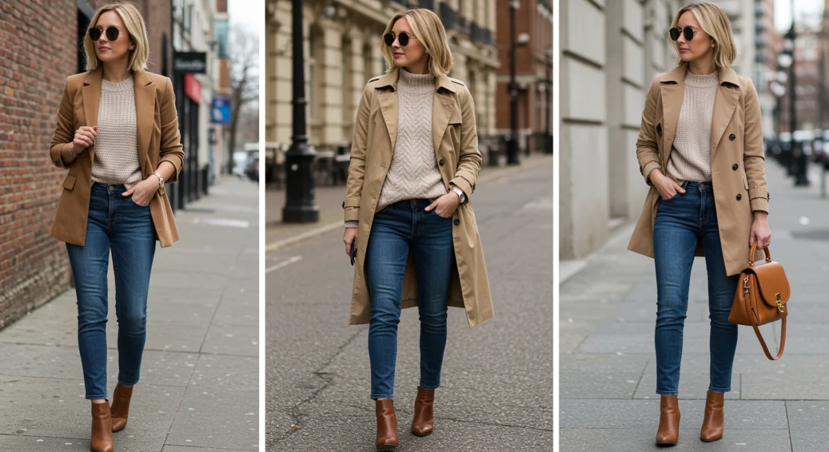 Collage demonstrating multiple styling options with five versatile fall items